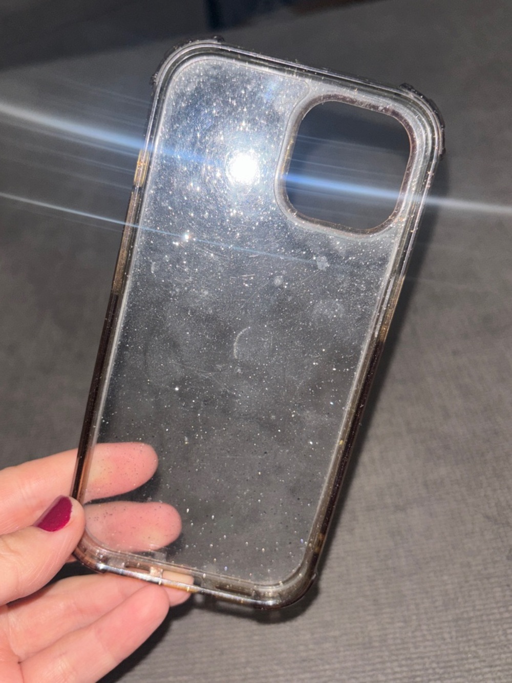 Clear Light Blue Glitter Phone Case for iPhone 15 - Transparent Brown Trim - Picture 2 of 5